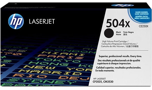 Original HP 504X (CE250X) Color LJet CP3525/CM3530 MFP High Yield Print Cartridges - Black