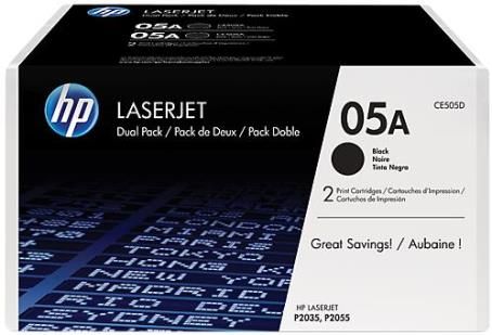 Original HP (05A) LJ P2035/P2055 Series Smart Print Cartridge (Dual Pack) - Dual Pack, Two (2) CE505A