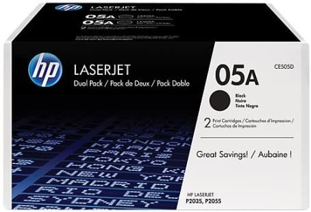 Original HP LJ (05A) P2035/P2055 Series Smart Print Cartridge (Dual Pack) - Dual Pack, Two (2) CE505A